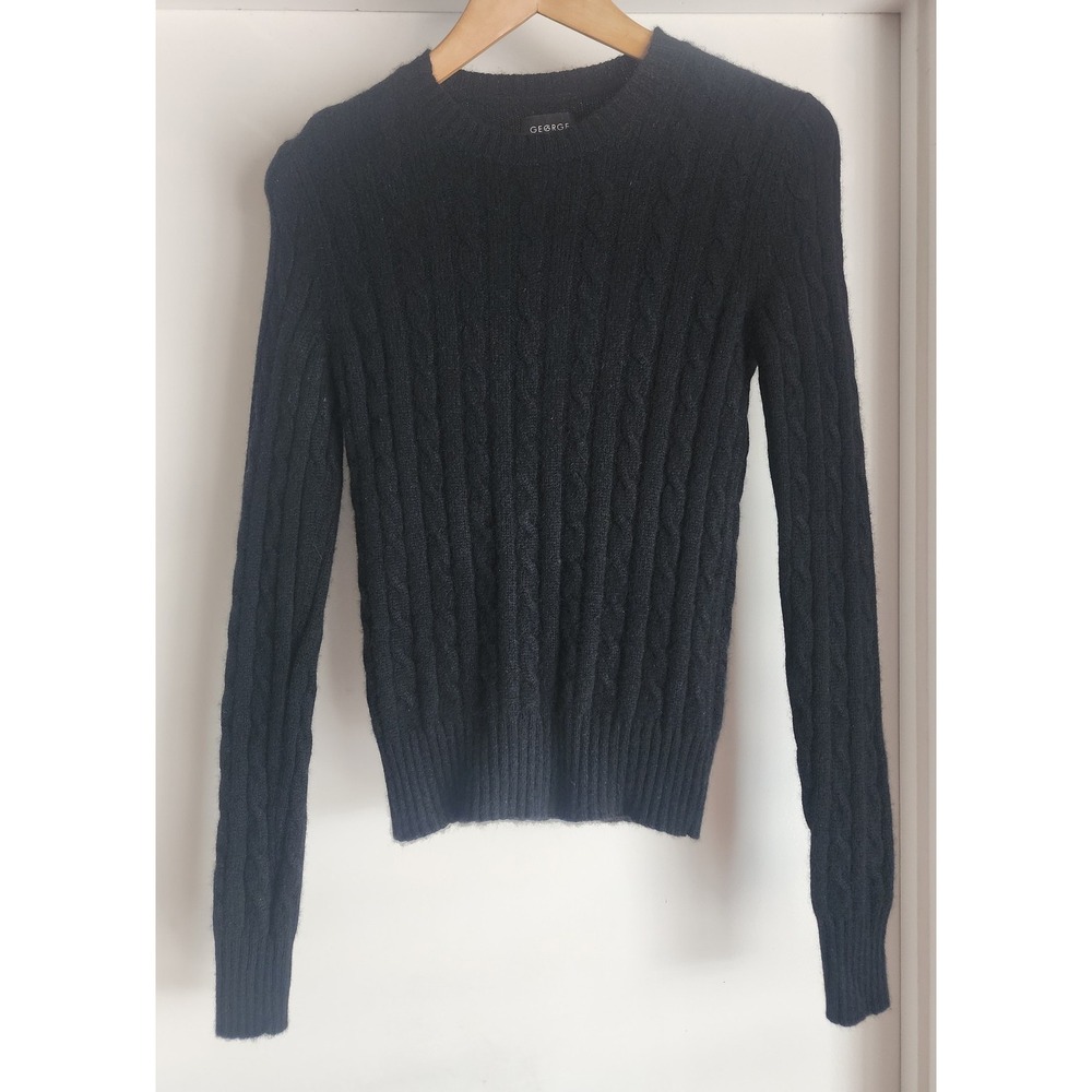 George Women's Black Cashmere Cable Knit Pullover Sweater
